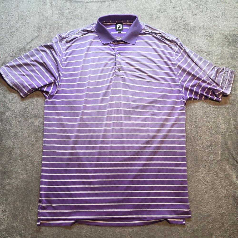 FootJoy Polo Shirt Mens XL Purple Striped Short Sleeve Green Meadow CC Golf